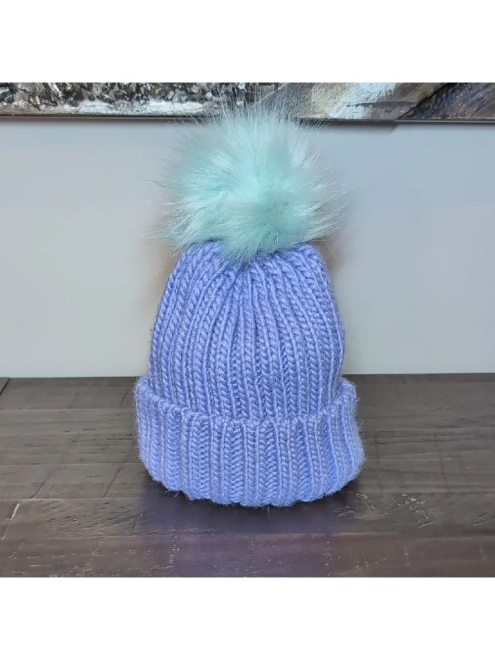 Mountain Warehouse Purple Knit Beanie Mint Faux Fur Pom Pom Winter Hat